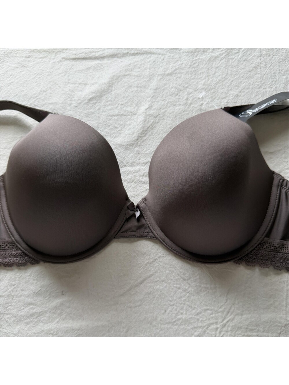 Paramour Bra Womens 38C Brown T Shirt Underwire Padded Lace Microfiber Molded